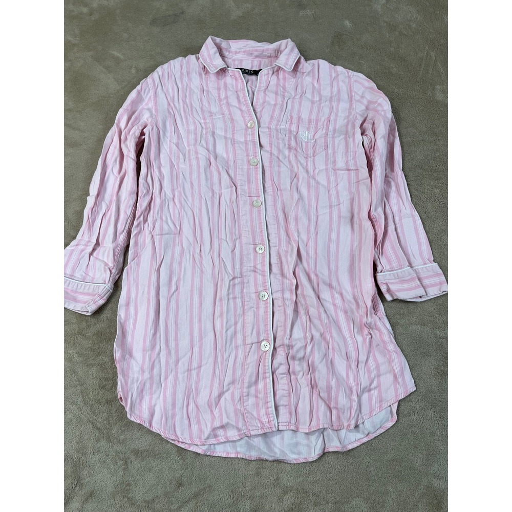 Lauren Ralph Lauren Sleep Shirt Women M Stripe Pink Black Label Viscose Blend